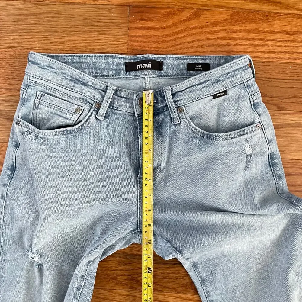 Mavi Jake Slim Jeans Mens 29x32 Light Wash Distressed Blue Denim actual 29x31